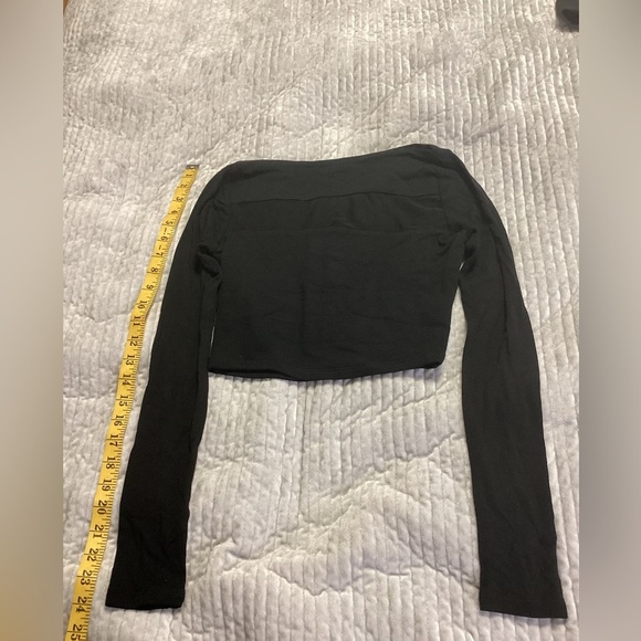 NAKED WARDROBE BLACK LONG SLEEVE CROP TOP W/ MESH SZ. M NWOT - Picture 6 of 6